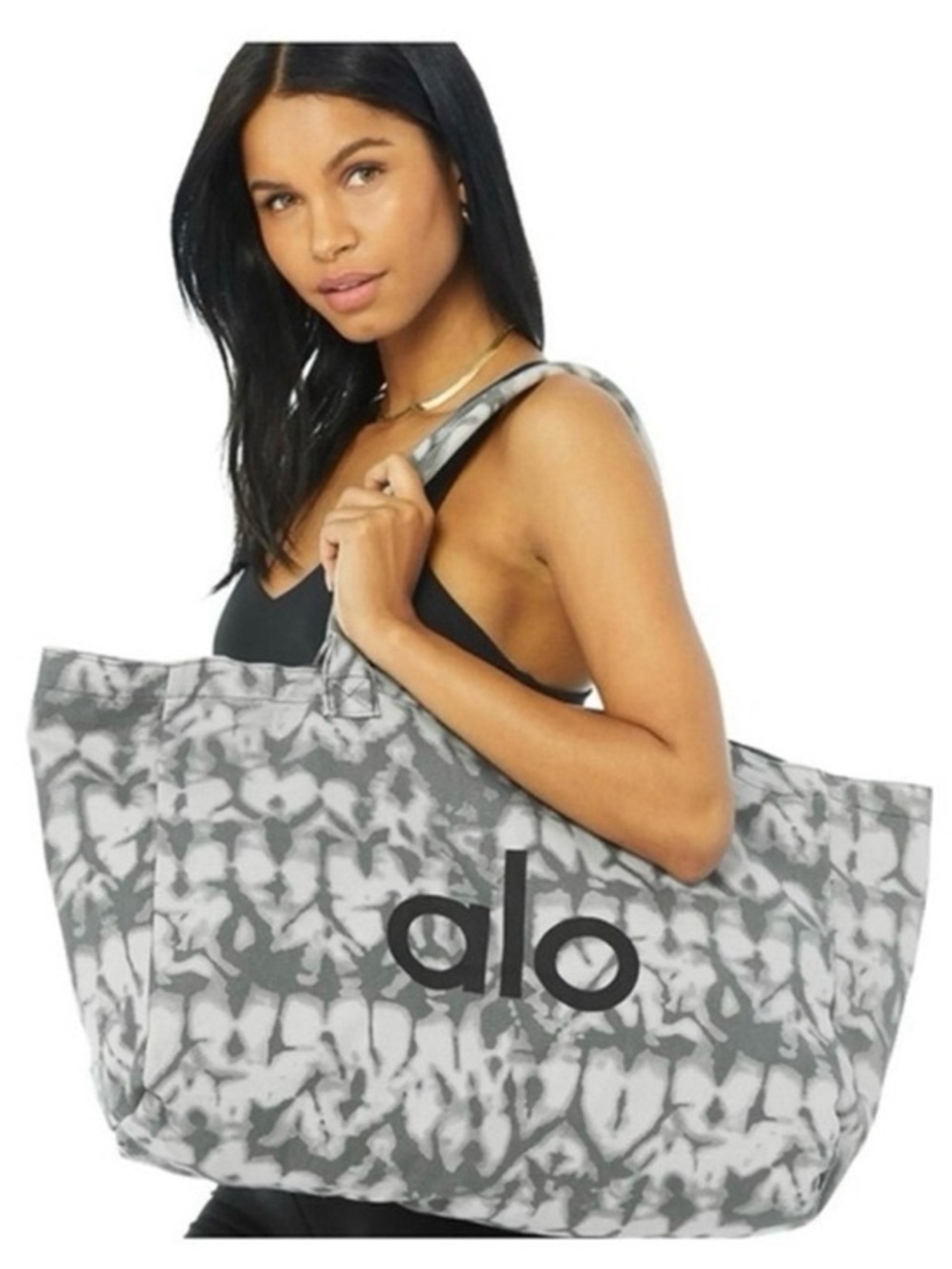 ALO Yoga Gray Tie-Dye Tote with Bold Logo